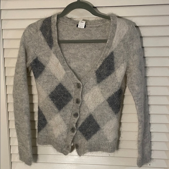 J. Crew Sweaters - J. Crew Gray and Cream Mohair Blend Argyle 5 Button Down Cardigan
